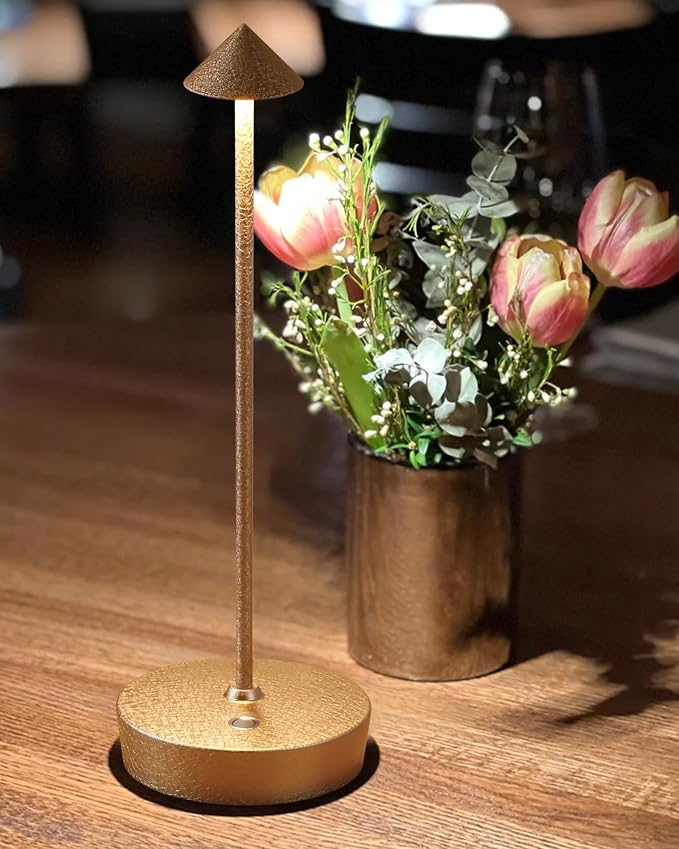 Cordless Table Lamps Rechargeable 6000mAh Battery Operated LED Desk Lamp | Outdoor Waterproof Portable 3 Color Touch Dimmable Table Light for Patio Restaurant Dining Home Set of 2 Capacitor Gold