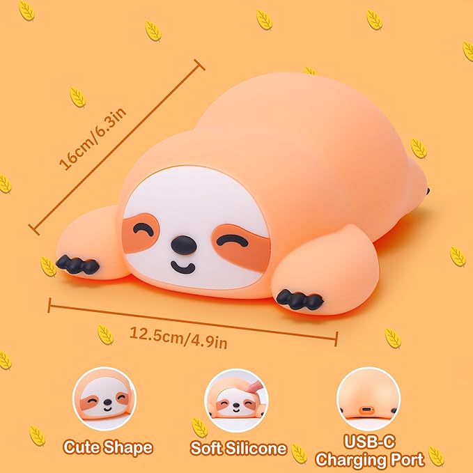 Sloth Night Light, Cute Sloth Gifts, Dimmable Silicone Animal Nursery Lamp, Adorable Rechargeable Squishy Night Light Touch Lamp for Girls Boys Room Decor