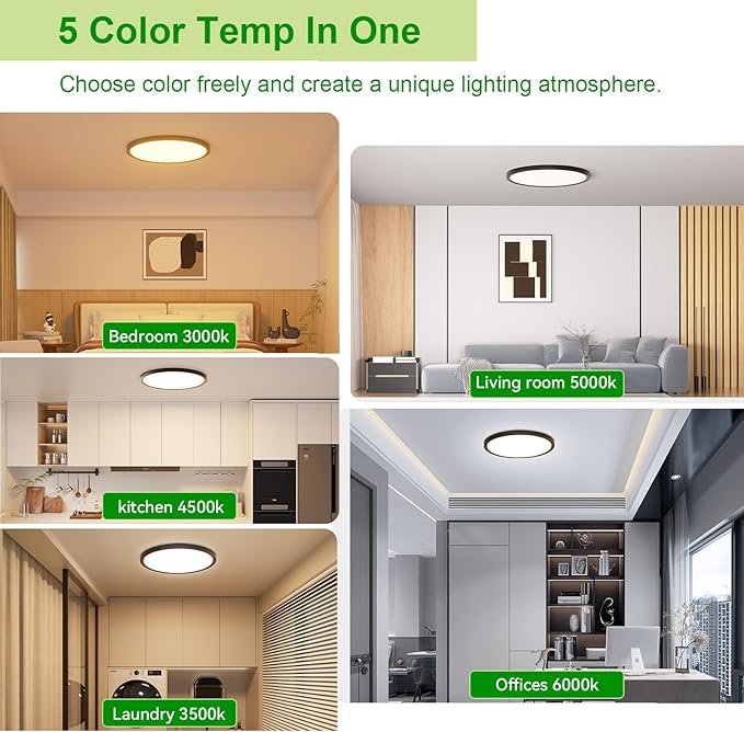 hunhun 4 Pack 3200lm LED Flush Mount Ceiling Light 28W 12 Inch 5CCT Adjustable Super Slim 0.87 inch led Ceiling Light Fixture Round Ceiling Lamp for Bedroom Living Room Kitchen Laundry Black