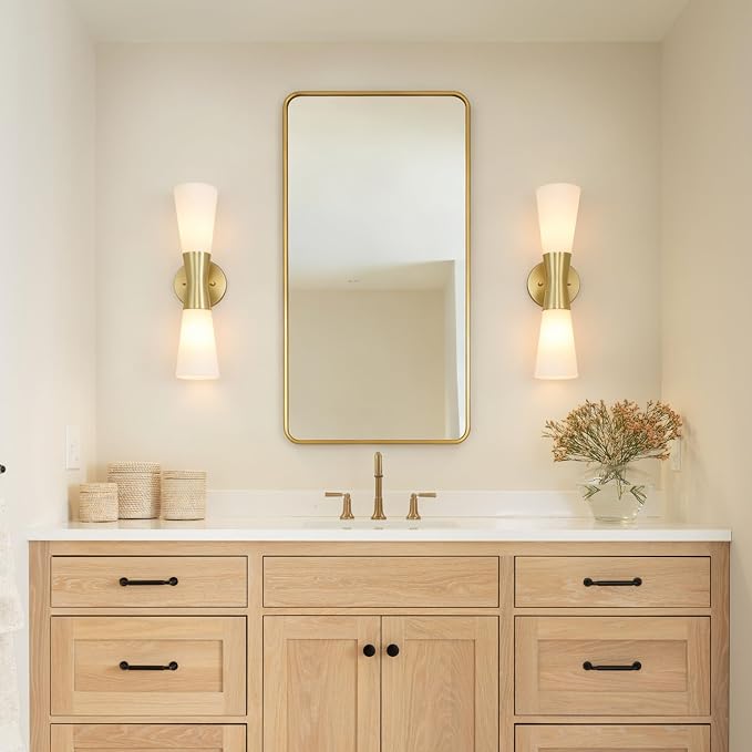 Wall Sconces Set of 2 for Bathroom, Modern Indoor Vanity Light Fixtures 17", Up Down Lighting, Wall Mount Lamp for Living Room Bedroom Hallway Stairway Fireplace Mirror E26 Base 2PC White&Gold