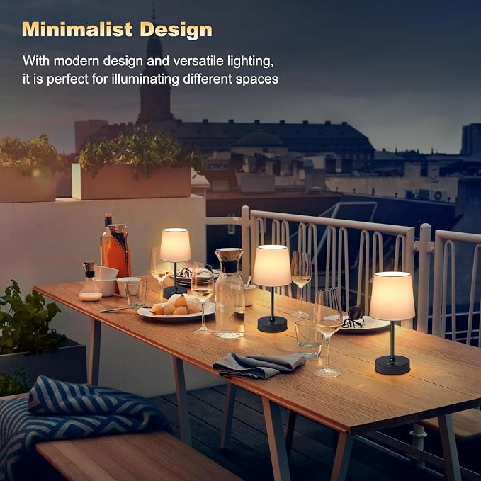 Wowag Small Cordless Table Lamp,5000mAh Rechargeable Battery Operated Desk Lamp,3 Colors & 7 RGB Stepless Dimmable, Portable Touch Wireless Lamp for Bedroom,Dining Table,Restaurant 2 Pack (White)