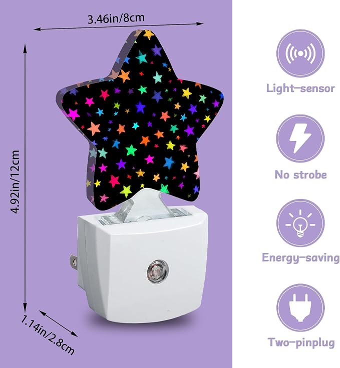 Night Light,Bright Neon Stars Night Lights Plug into Wall Colorful Decorations for Bedroom Bathroom,Dusk to Dawn Sensor Kitchen Hallway Stairs Energy Efficient Desk Lamp