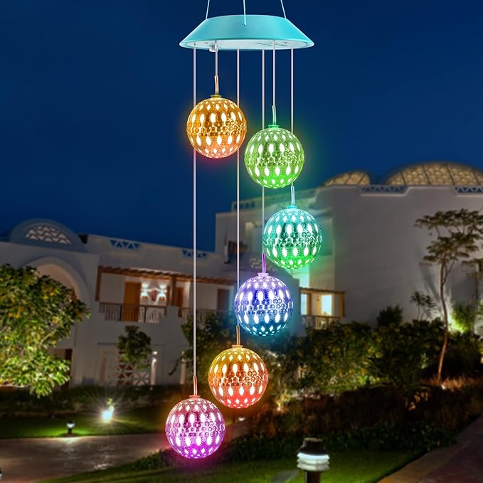 Toodour Solar Wind Chime, Color Changing Moroccan Ball Wind Chimes | LED Decorative Mobile, Gifts for Mom, Waterproof Outdoor Decorative Lights for Garden Patio Party Yard Window Outdoor Decor