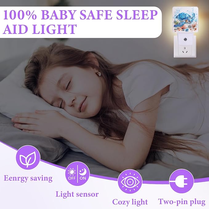Sea Turtle Night Light,Plug-in Night Lights with Dusk-to-Dawn Sensor for Bedroom,Bathroom and Living Room Sleep Friendly lamp 0.5w