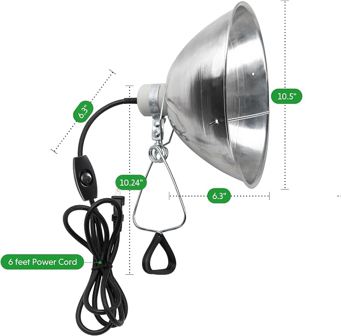 Simple Deluxe Clamp Lamp Light Socket with 10.5 Inch Aluminum Reflector and Ceramic Base, 250-Watt E26 Socket (no Bulb Included) 6 Feet 18/2 SJT Cord, 1-Pack
