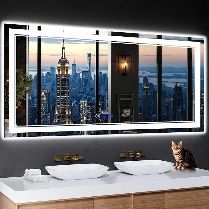 60"x28" LED Bathroom Mirror with Lights,Anti-Fog,3 Color Modes