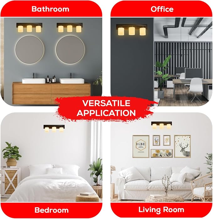 3-Light Bathroom Vanity Light Fixture – Oil Rubbed Bronze | Modern Frosted glass shades with E26 socket. Matte Wall sconce lighting perfect over mirror, kitchen, hallway, or entryway