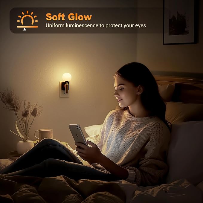 JandCase Night Light Plug in, Night Lights Plug into Wall | 3000K Soft Light LED NightLights, 0-100LM Dimmable Night Light, Built in Dusk to Dawn Sensor Hallway Bedroom Stairway[2 Pack]