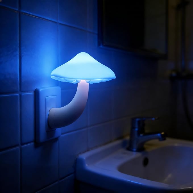 AUSAYE Blue Led Lamp Mushroom Night Light,Light Sensor Night Lights | Plug in Nightlight for Kids Adults Bedroom,Bathroom,Toilet,Stairs,Kitchen,Hallway Christmas Thanksgiving Gifts