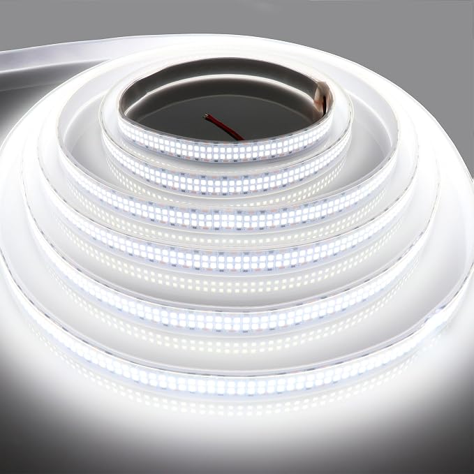 LED Strip Lights Cold White 6500K Double Row 2835 SMD DC 12V IP67 | 16.4ft/5M 2400LEDs Daylight Bright LED Tape Light Flexible Dimmable Ribbon Lamp Waterproof Outdoor for Truck Frame Lighting