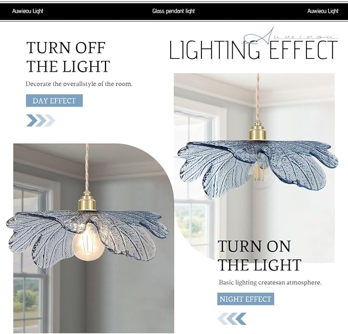 Modern Blue Glass Hanging Lighting 1-Light 15.7" Large Ceiling Pendant Light Art Decor Lampshade Modern Gold Brass Hanging Light for Kitchen Island Bedroom Dining Room