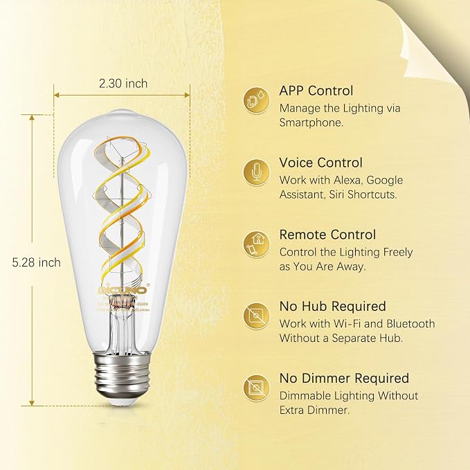 DiCUNO Smart Edison Bulb ST19, RGB Color Changing & Tunable White 2-Pack | WiFi Smart LED Bulb Work with Alexa & Google Home, 2700K-6500K Tunable via App, ST58 Edison Bulb 5W, 50Watt Equivalent, 500LM