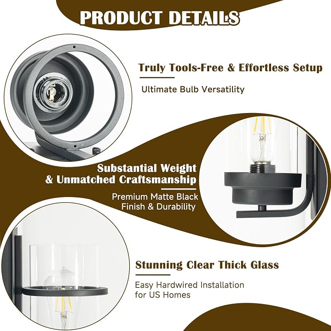 Modern Farmhouse Black Wall Sconce,Glass Wall Light Fixture,E26 | Industrial hardwired indoor fixture,ideal for bedroom,hallway,bathroom and living room,modern style home decor with E26 base.