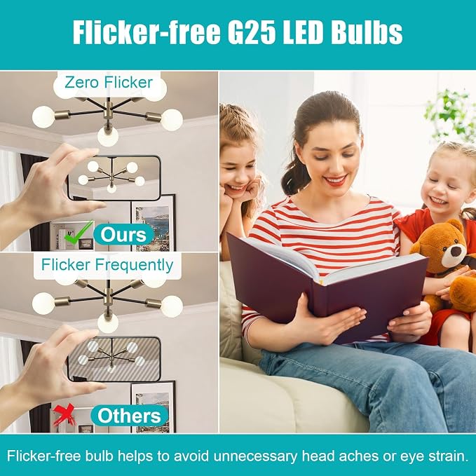 20 Pack LED Vanity Barthroom Light Bulbs 60W Equivalent 4000K Natural White | G25 LED Light Bulbs, E26 Base, CRI85+ Eye-Friendly, Type G Round Light Bulb Over Mirror, 120V, 5W, 500LM, Non-Dimmable