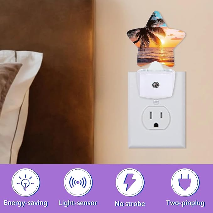 Tropical Palm Tree Night Lights Plug Into Wall Decorative,Summer Beach Ocean Sleep Friendly Lamp, Energy Efficient Dusk-to-Dawn Sensor Nightlights for Kid Bedroom Nursery Bathroom