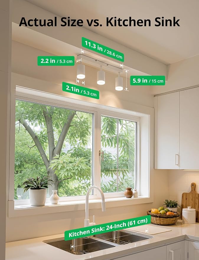 Bojim LED Track Lighting Fixtures Ceiling Mount for Kitchen, 3 Light Modern White Track Lights with Acrylic Ring, Adjustable Spot Lights for Dinning Living Room Hallway, GU10 Base (Bulb Not Included)