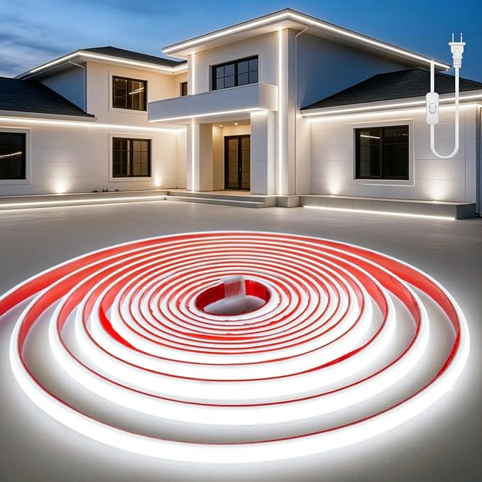 COB LED Strip Lights Waterproof 32.8Ft Self-Adhesive Outdoor 110V White 6000K LED Neon 10mm Width Rope Tape Lighting 320LED/M Cuttable Super Bright for Under Cabinets Garden Kitchen