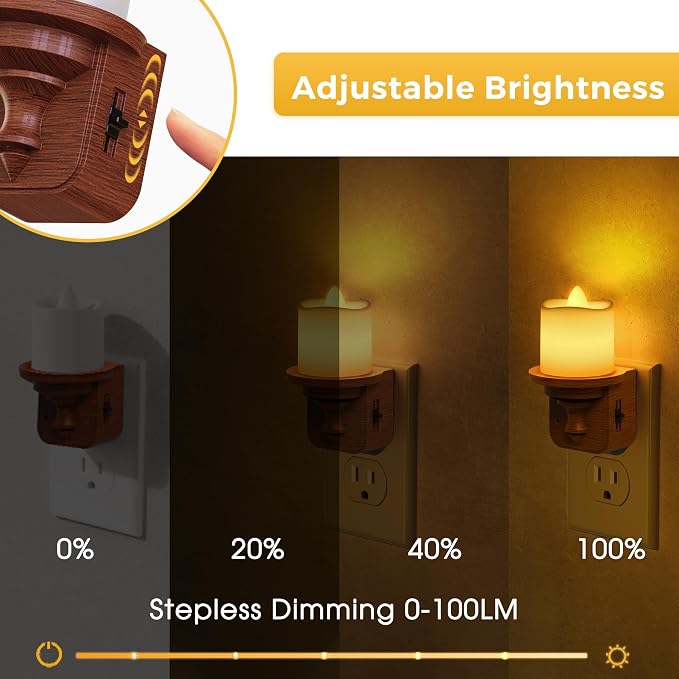 L LOHAS LED Night Light, 2 Pack Amber Flameless Candle Night Light Plug in | Dusk to Dawn Sensor, 0-100LM LED Dimmable Nightlight, Vintage Decorative Night Lights for Hallway Bathroom