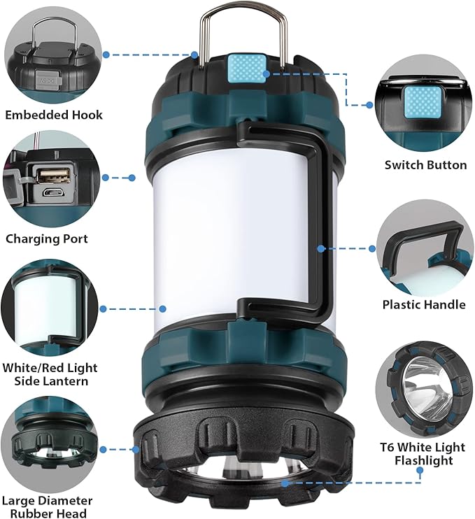 2 Pack Camping Lantern, Outdoor LED Camping Light, Rechargeable Flashlights with 1000LM, 6 Modes, IPX5 Waterproof Portable Emergency Camp Light for Hurricane Survival - Blue