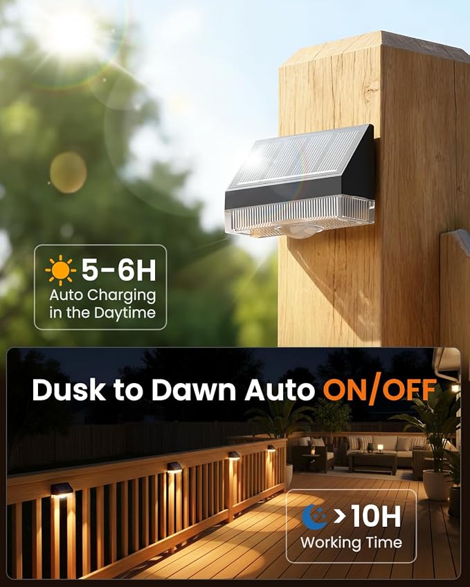 VOLISUN Fence Lights Solar Powered 16 Pack, Dusk to Dawn Solar Fence Lights Outdoor Waterproof with Warm White LED Spot Lens, Solar Light for Fence, Yard, Wall, Backyard, Railing, Deck, and Patio