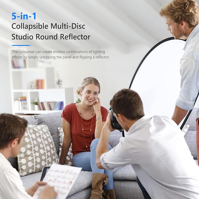 NEEWER 24"x36"/60x90cm Light Reflectors for Photography, Portable 5 in 1 Collapsible Multi Disc with Bag - Translucent, Silver, Gold, Black, White Diffuser for Studio and Outdoor Lighting