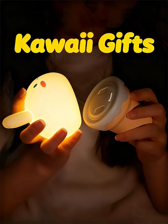 LOHAS Bunny Ice Cream Cute Night Lights, 7 Colors Kawaii Desk Decor, Pat Control and Rechargeable Base, Funny Gift, Bedroom and Nursery Décor