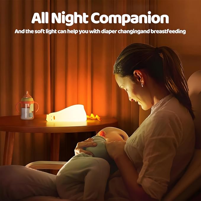 Rytinazzz Silicone Night Light for Kids, 50H Long Battery Duck Lamp (Lying), Gift for Kids, Soft Dimmable Bedside Light, Rechargeable Tap Control