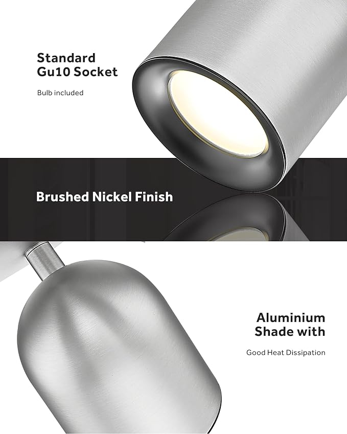 FEMILA 3 Light Track Lighting Fixtures Ceiling, Brushed Nickel Round Track Lighting Fixtures 3000K GU10 Bulbs Included, LED Track Lights for Kitchen, Living Room, Bedroom, 4FS78F-3 BN