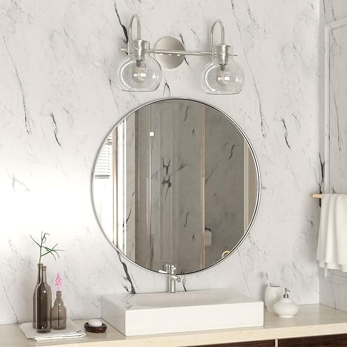 2-Light Bathroom Light Fixtures, Brushed Nickel Vanity Light with Clear Glass Shade,Modern Wall Sconce for Mirror Bath Bedroom Hallway Farmhouse Kitchen
