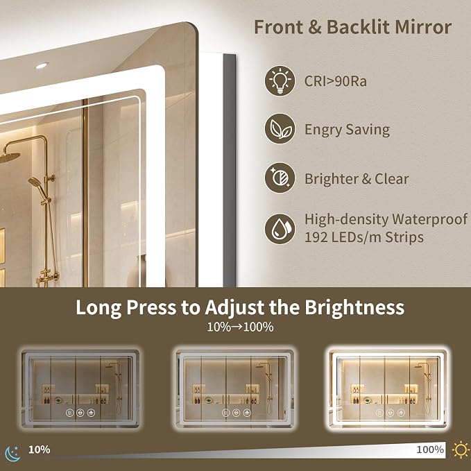 30"x36" LED Bathroom Mirror with Lights, Backlit + Front Lit, Anti-Fog, Lighted Bathroom Mirror for Wall, HD Shatterproof Tempered Glass, Dimmable, Memory Function (Horizontal/Vertical)