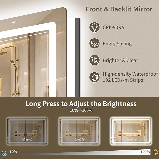 30"x40" LED Bathroom Mirror with Lights, Backlit + Front Lit, Anti-Fog, Lighted Bathroom Mirror for Wall, HD Shatterproof Tempered Glass, Dimmable, Memory Function (Horizontal/Vertical)