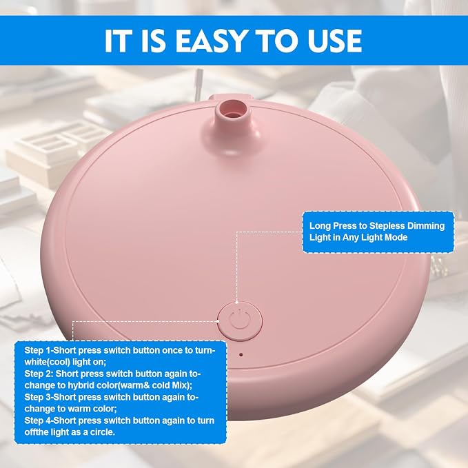LED Desk Lamp for Home Office,Dimmable Table Lamp 3 Light Colors | Reading Light for Bedside Small Desk Lamp for College Dorm Room,Bedroom Desk Light Pink