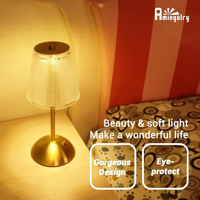 Cordless Table Lamp, 4000mAh Rechargeable Battery Operated Lamp, 3 Color Modes & Stepless Dimmable LED Touch Lamp, Portable Crystal Metal Beside Lamps for Bedroom Restaurant Outdoor(Black) | 2000mAh Battery Operated, 3 Color Modes, Dimmable LED Touch B...
