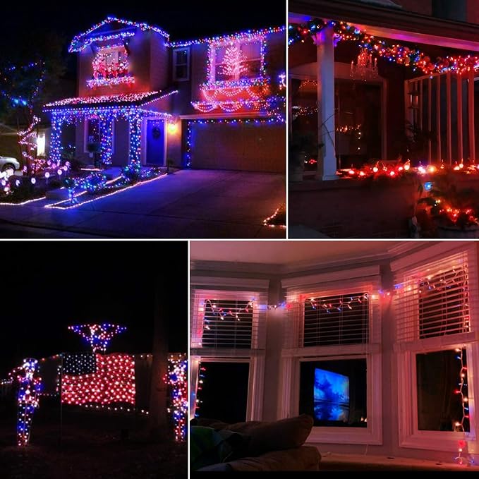 4th of July Decoration Patriotic Mini Lights - 100 Count 20 Feet Red White Blue Incandescent Bulb Waterproof String Lights Plug in for Indoor Outdoor Christmas Party Patio Independence Day Decoration