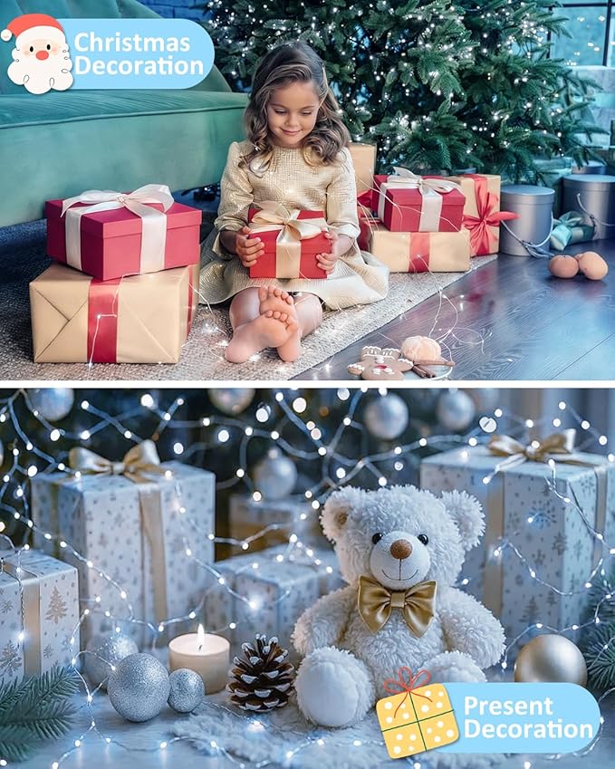 6 Pack Christmas Fairy Lights Battery Operated with Timer, Each 20FT 60LED String Lights Outdoor Indoor, Cuttable Battery Twinkle Light for Bedroom Home Wedding DIY Christmas Decorations (Cool White)