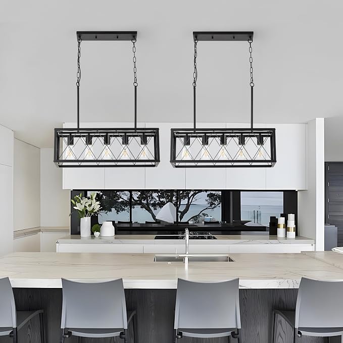 KEESFU Black 5-Light Farmhouse Chandelier for Kitchen Island Lighting | Farmhouse Light Fixtures with Adjustable Height; Dining Room Light Fixture for Table, Foyer & Over Sink;E26 Base