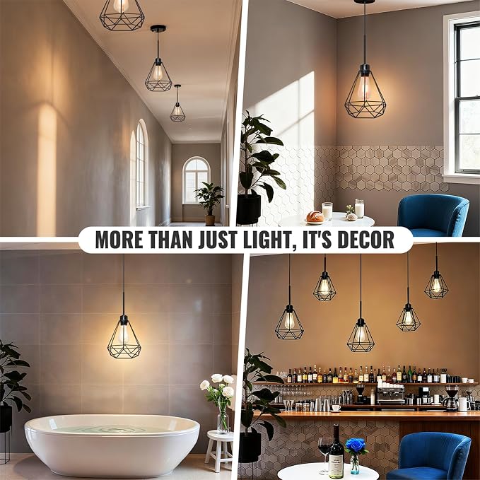 Maliralt Pendant Light Hanging Lights Fixture - Black Industrial Hanging Lamps with Metal Diamond Shade for Kitchen Island, Dining Room Over Table, Breakfast Corner, Farmhouse Home Decor - 2 Pack