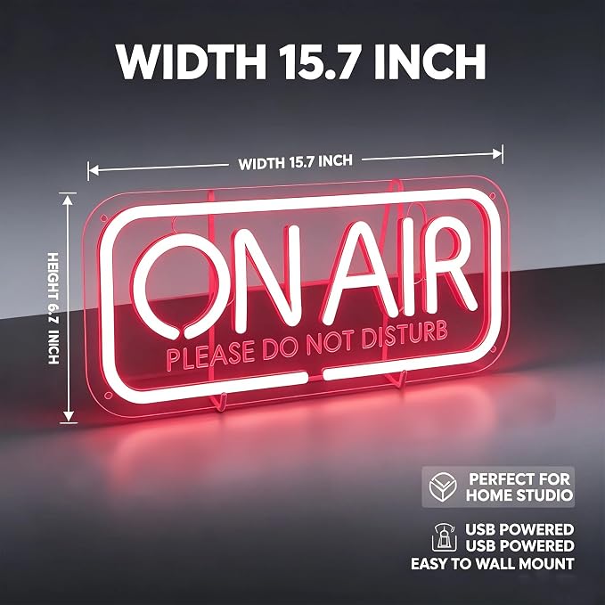 On Air Neon Sign - 5V USB power supply, low power consumption for Wall Decor, Podcast Decor, Video live, game live，LED Neon Signs, Wall Decor (Red)