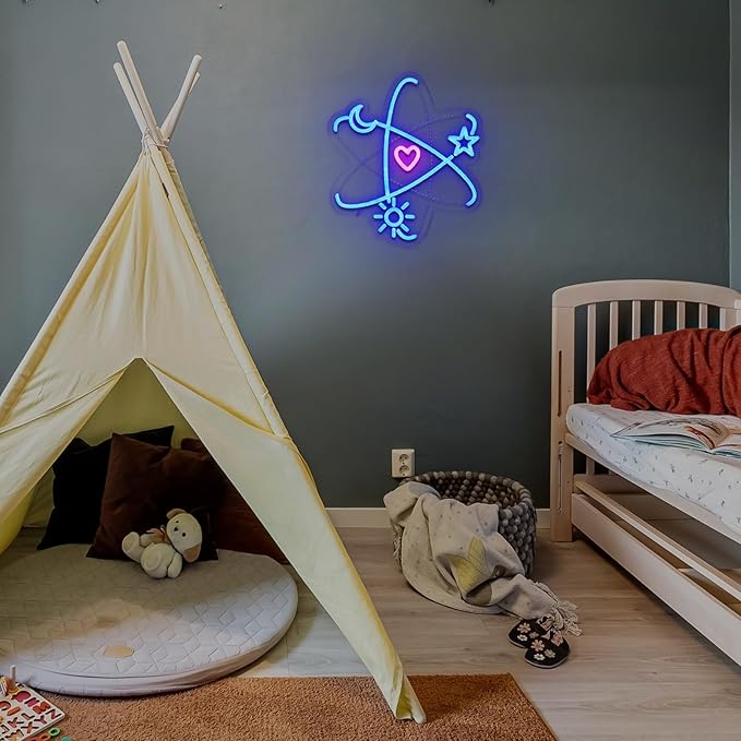 Atomic Neon Sign for Wall Decor Dimmable Atom Heart Led Sign for Bedroom Molecule Love Neon Light for Game Room Bar Laboratories Science Club Party Electrons Orbits Decoration