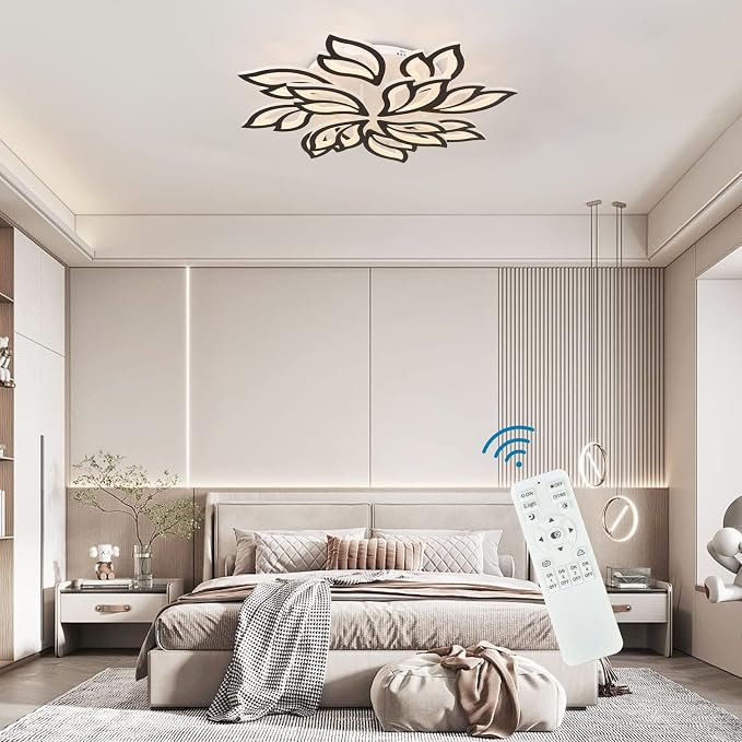 Garwarm 32" Large Flush Mount Ceiling Light, Dimmable LED Flower Fixture | Modern Ceiling Light with Remote, Adjustable Color Temperature 3000K-6500K,Decorative Lamp for Living Room Bedroom Kitchen