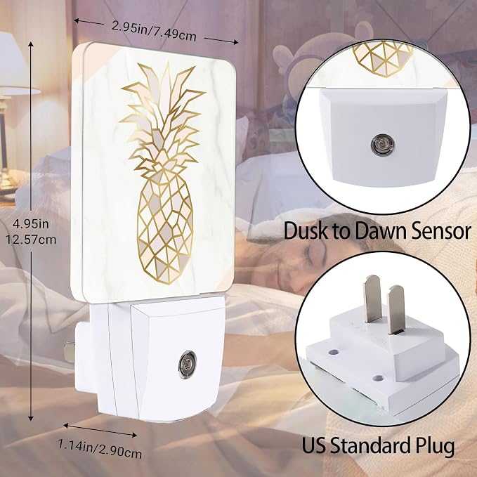 Rose Gold Pineapple Dusk to Dawn Night Light, Auto Sensor Lamp Home Indoor Stairway Kitchen Corridor, Night Lights Plug into Wall Decor, Boys Girls Women Men Room Gifts