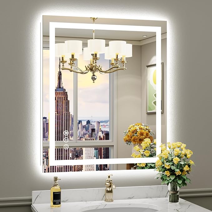 36x30 Inch LED Bathroom Mirror with Lights, Backlit & Front Lit | Anti-fog, 3 Color Dimmable, Memory Function, HD Reflection Tempered Glass, ETL Listed, IP54 Waterproof