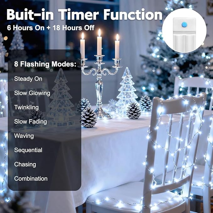 YJFWAL 12 Pack 10ft 30LED Starry String Lights with 8 Modes Timer Function Waterproof Fairy Lights Battery Operated(AAA Batteries Included) for DIY, Wedding, Party, Patio, Garden Decor (Cool White)