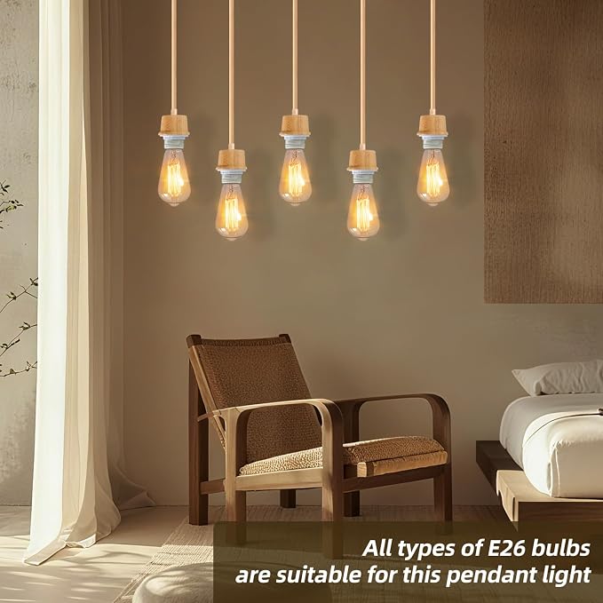 Plug in Pendant Light Cord, 15FT Weaved Plug in Hanging Light Cord Kit | Pendant Light Socket with On/Off Switch, Farmhouse Hanging Lights with Plug in Cord, E26 E27 Light Socket Cord, No Bulb