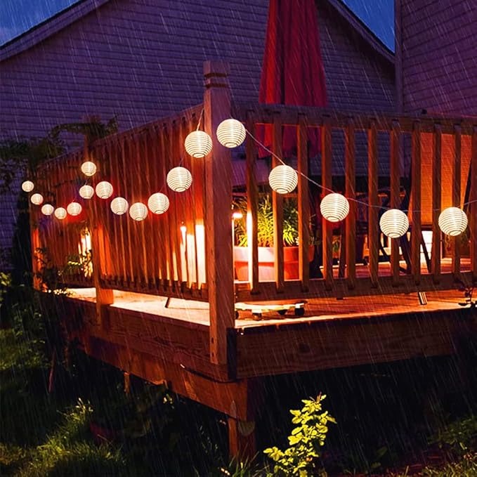 8.5Ft Outdoor White Mini Lantern String Lights, 10 Nylon Lanterns for Patio, Bedroom, Wedding Party Decoration, White Wire
