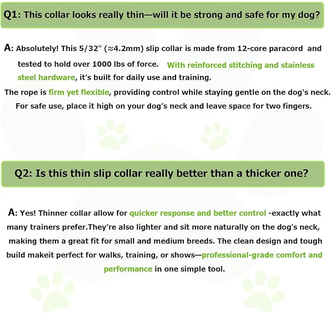 14" Dog Slip Collar – 5/32" Paracord Rope Dog Collar with Spring-Loaded Stopper & Stainless Steel O-Ring, Reflective for Low-Light Visibility(Army Green & Orange)
