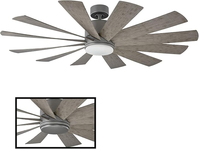 Modern Forms Windflower Indoor and Outdoor 12-Blade Smart Ceiling Fan 60in Graphite Weathered Gray with 3500K LED Light Kit and Wall Control (FR-W1815-60L35GHWG)
