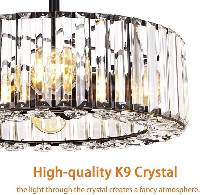 FRIDEKO HOME Semi Flush Mount Ceiling Light - Small Crystal Chandelier Hallway Black Metal Cage Modern Light Fixture for Entryway Bedroom Porch Kitchen (9-Black-4 Light-1pcs-14.56 inch)