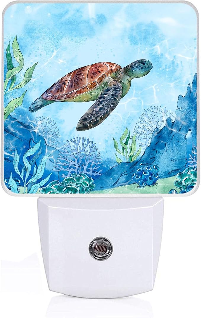 Watercolor Turtle Night Light, Plug-into Wall Nightlight Lamp with Dusk to Dawn Sensor, Led Lamp 0.5W Energy Efficient for Boys Girls Adults Home Decor