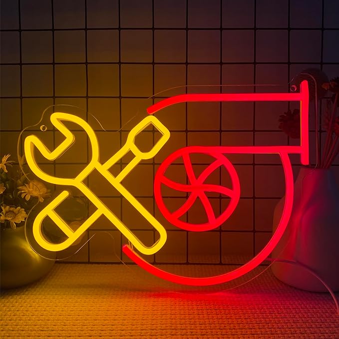 Garage Turbo Neon Light, Wrench Turbo Neon Signs for Wall Decor, LED Turbo Lamp Wall Art Car Garage Decor, Man Cave Auto Room Garage Repair Shop Party Birthday Christmas Gift(14.5 * 10.6in)